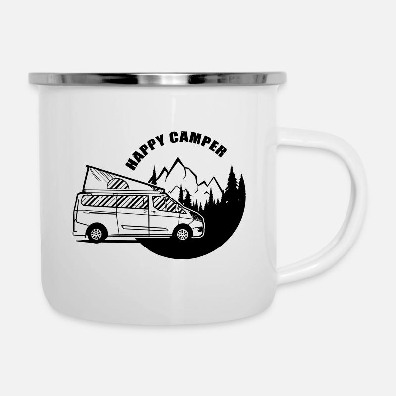 Happy Camper Nugget Van Camping-car - Tasse émaillée - blanc