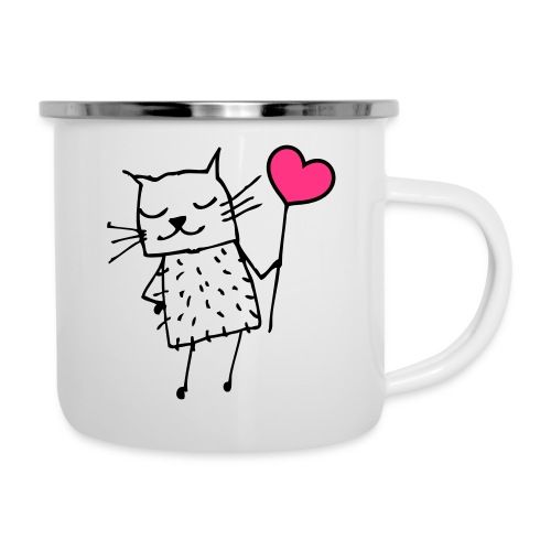 Katze mit Herz: Liebe - Emaille-Tasse