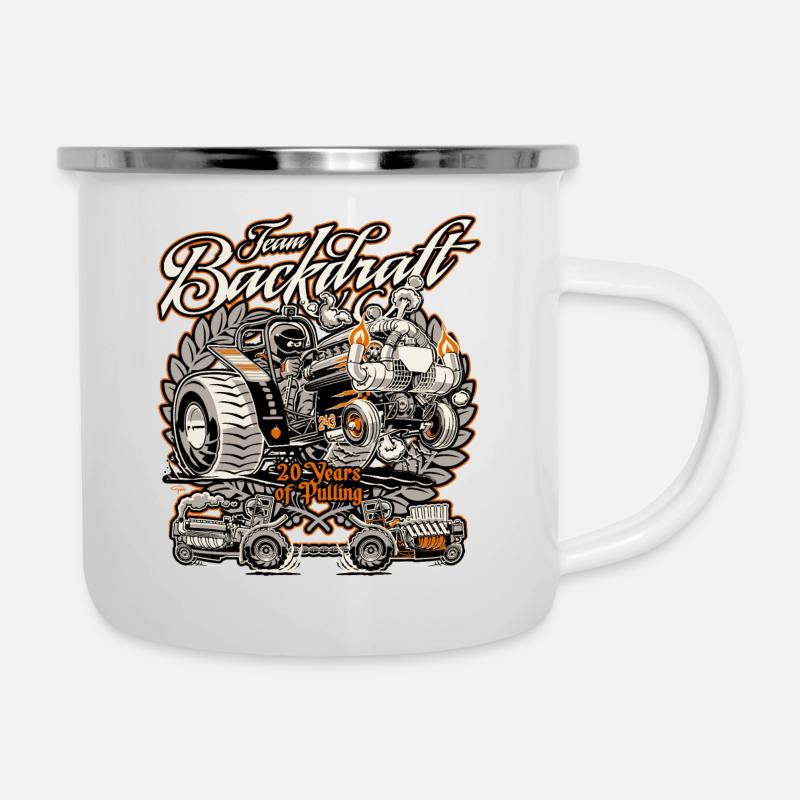 Team Backdraft, 20 years of Pulling. - Camper Mug - white