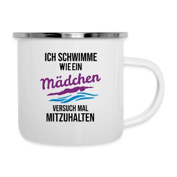 ich schwimme wie ein maedchen Schwimmer - Emaille-Tasse - Weiß - Rechts