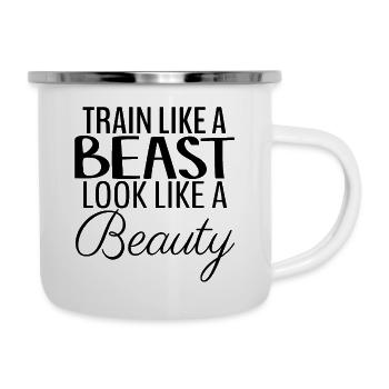 Fitness Biest Schönheit Lustig Shirt Geschenk - Emaille-Tasse - Weiß - Rechts