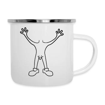 mann maennlich penis nackt haende hoch halten koer - Emaille-Tasse - Weiß - Rechts
