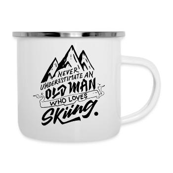Typography Design - ...Old Man Who Loves Skiing - Emaille-Tasse - Weiß - Rechts