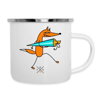 Schlauer Fuchs mit Zuckertüte - Emaille-Tasse - Weiß - Rechts