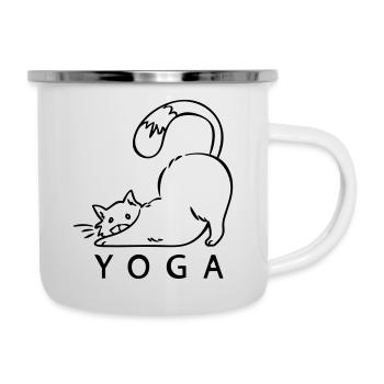 YOGA Katze, Yogi, Cats, Namaste - Emaille-Tasse - Weiß - Rechts