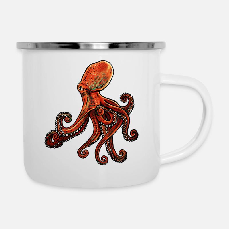 Poulpe - Tasse émaillée - blanc