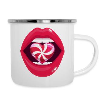 Anime Mund beißen ein glücklich süßer Bobon - Emaille-Tasse - Weiß - Rechts
