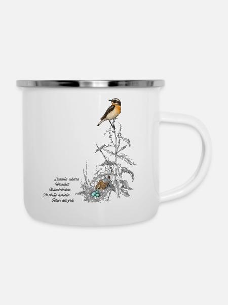Braunkehlchen - Emaille-Tasse - Weiß