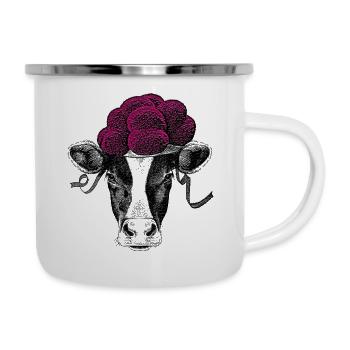 Schwarzwald-Tussi Kuh mit Schwarzwälder Bollenhut - Emaille-Tasse - Weiß - Rechts