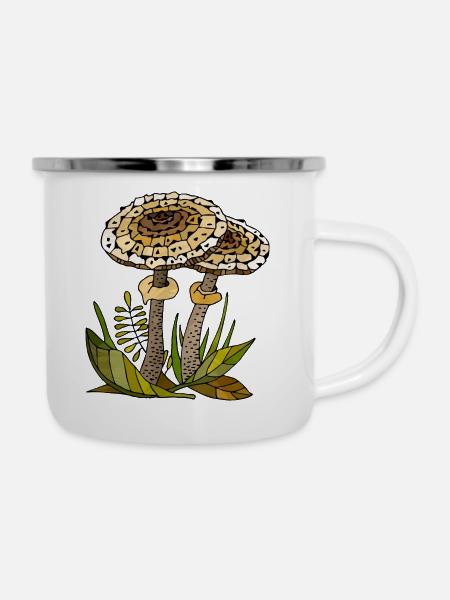 Pilze - Emaille-Tasse - Weiß