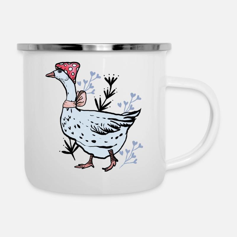Gans Cottagcore - Emaille-Tasse - Weiß