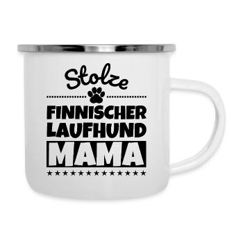 Stolze Finnischer Laufhund Mama - Emaille-Tasse - Weiß - Rechts