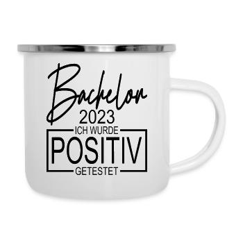 Bachelor 2023 Ich wurde positiv getestet - Emaille-Tasse - Weiß - Rechts