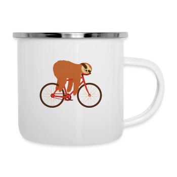 Mein Offizielles Schlafshirt - Faultier Fahrrad - Emaille-Tasse - Weiß - Rechts