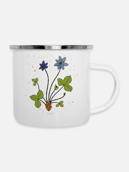 Leberblümchen, Heilpflanze - Emaille-Tasse - Weiß