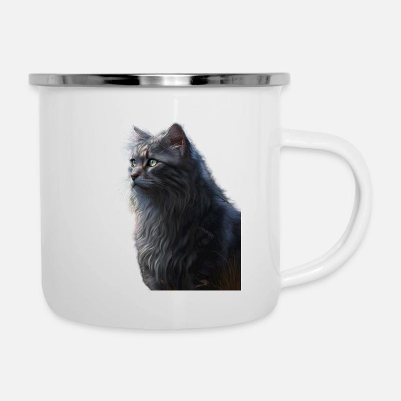 Chats guerriers - Rayures grises - Tasse émaillée - blanc