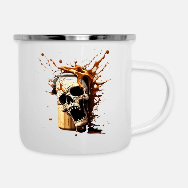 Totenkopf Bier Explosion - Emaille-Tasse - Weiß