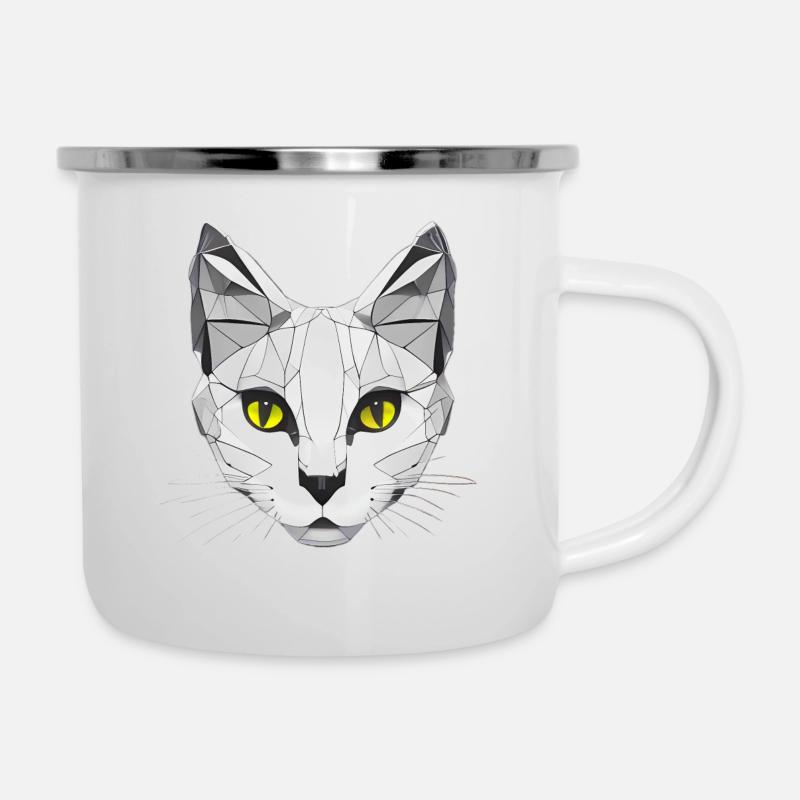 Cat Graphic Low Poly - Camper Mug - white