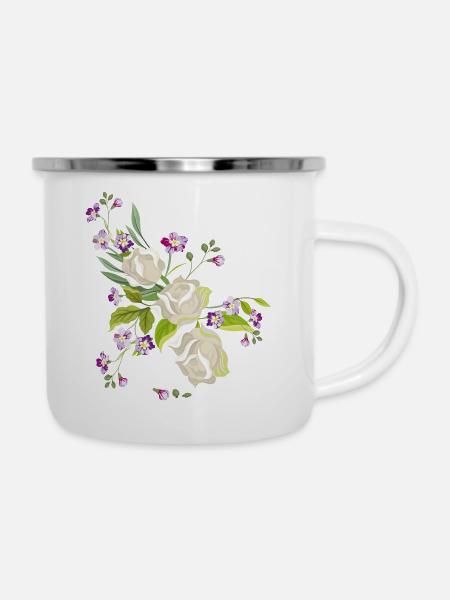 Rosenstrauss - Emaille-Tasse - Weiß