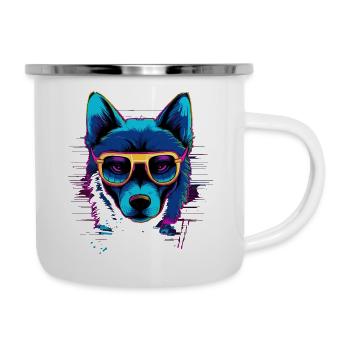 Neon Hund für Schwarz - Emaille-Tasse - Weiß - Rechts