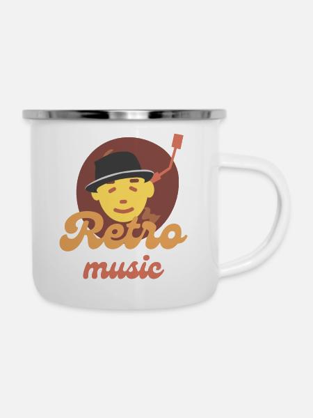 Retro-Musik - Emaille-Tasse - Weiß