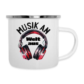 Kopfhörer: Musik an - Welt aus - Emaille-Tasse - Weiß - Rechts
