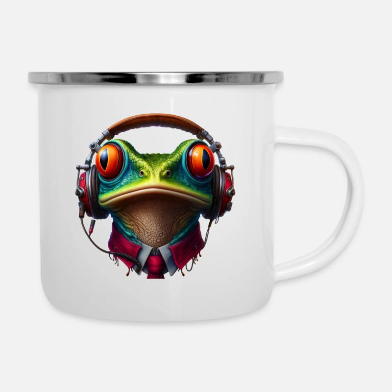 Frosch mit Kopfhörer und Krawatte - Emaille-Tasse - Weiß
