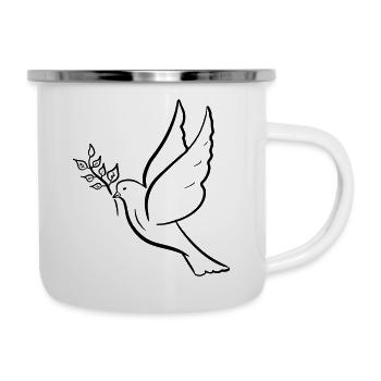 Friedenstaube, hand gezeichnet. Friedenssymbol - Emaille-Tasse - Weiß - Rechts