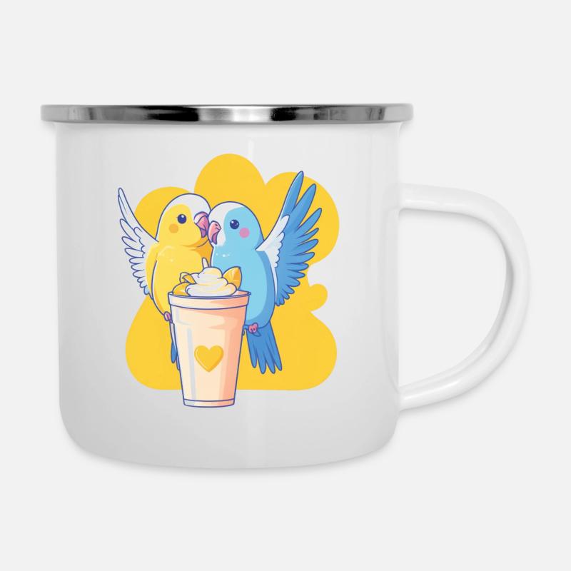 Wellensittich power mit sommerlichen Milchshake - Emaille-Tasse - Weiß