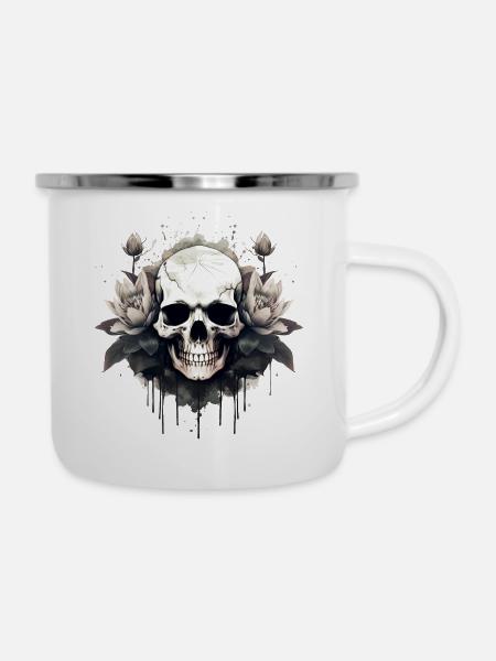 Rebell Skull - Emaille-Tasse - Weiß