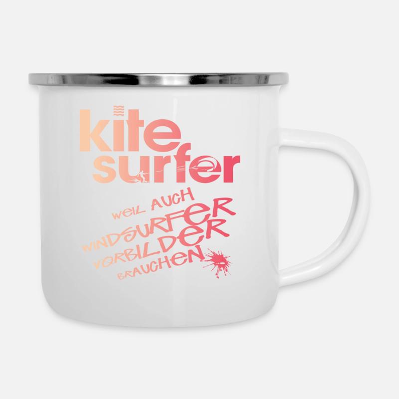 Kitesurfer vs Windsurfer - Emaille-Tasse - Weiß