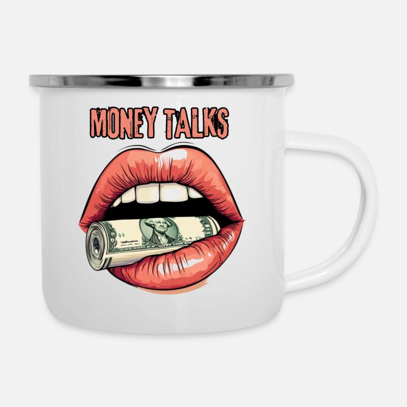 MONEY TALKS - Emaille-Tasse - Weiß