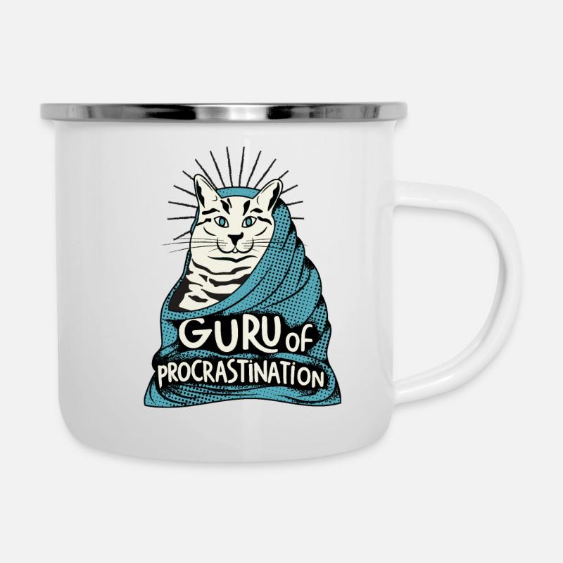 Procrastination cat - Emaille-Tasse - Weiß