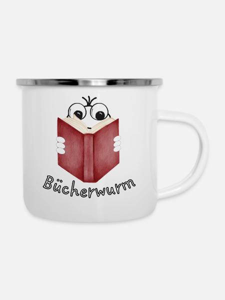 Leseratte - Emaille-Tasse - Weiß
