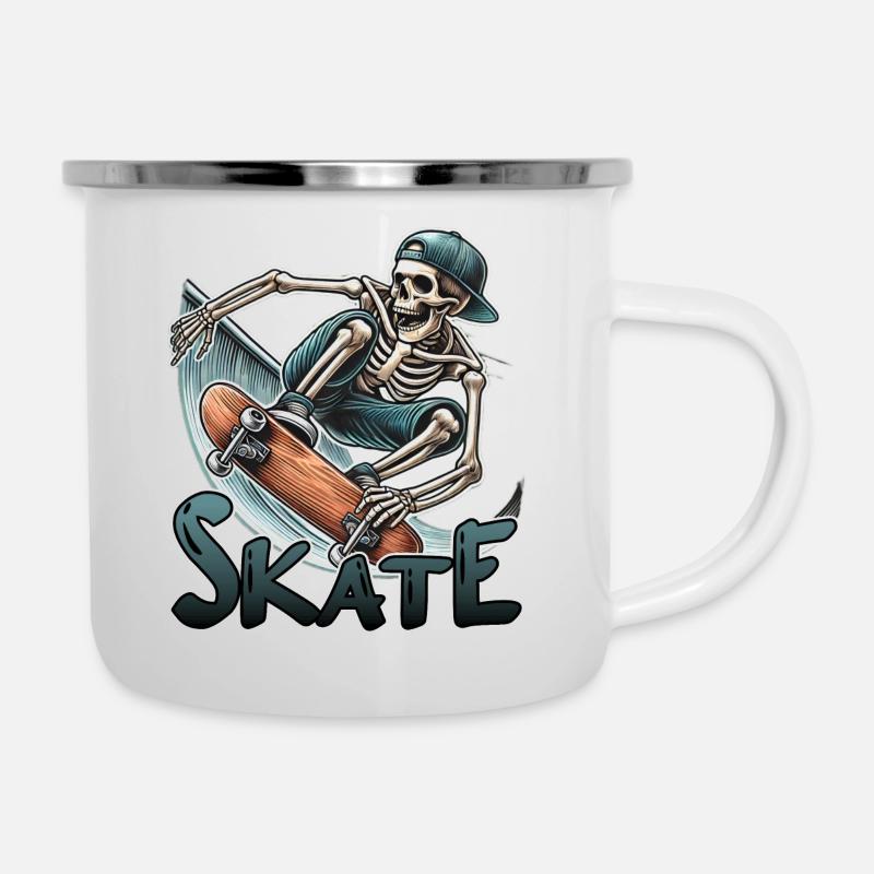 Skate Skater Skateboard Roller Squelette - Tasse émaillée - blanc