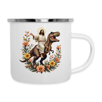 Lustiges JESUS DINO T-Rex Shirt christlicher Humor - Emaille-Tasse - Weiß - Rechts