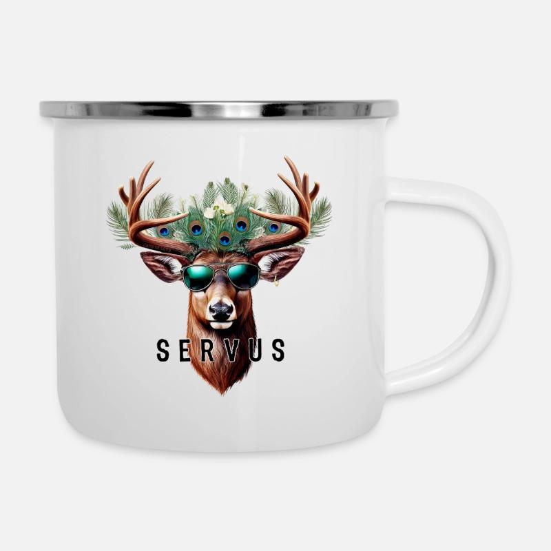 Servus Bavarois Bienvenue Lunettes de soleil Cerf - Tasse émaillée - blanc