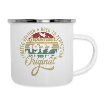 48. Geburtstag September 1977 - 48 Jahre alt - Emaille-Tasse - Weiß - Rechts