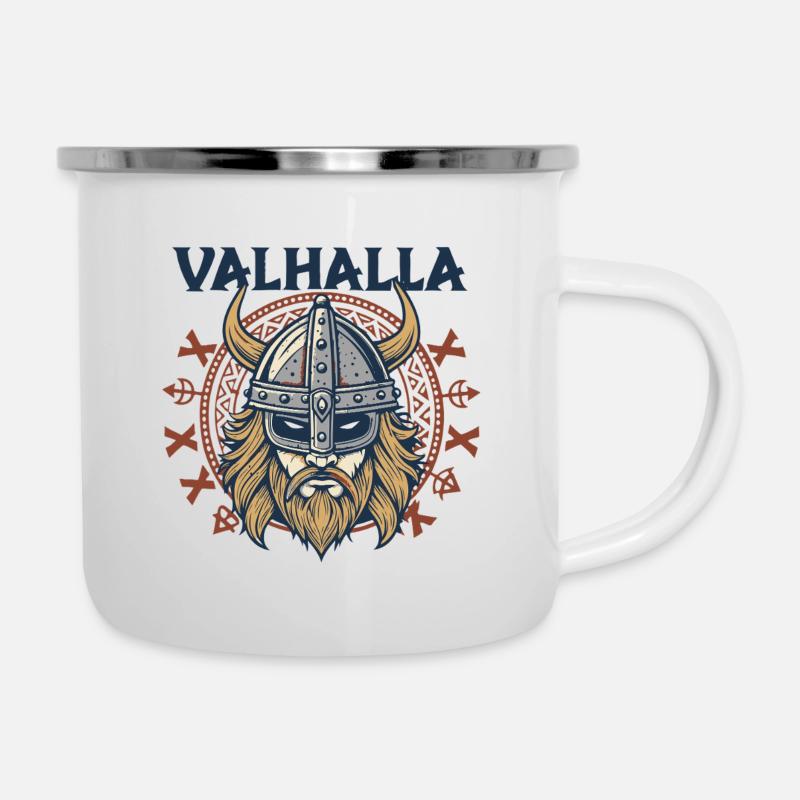Valhalla Viking Helm Illustration - Camper Mug - white