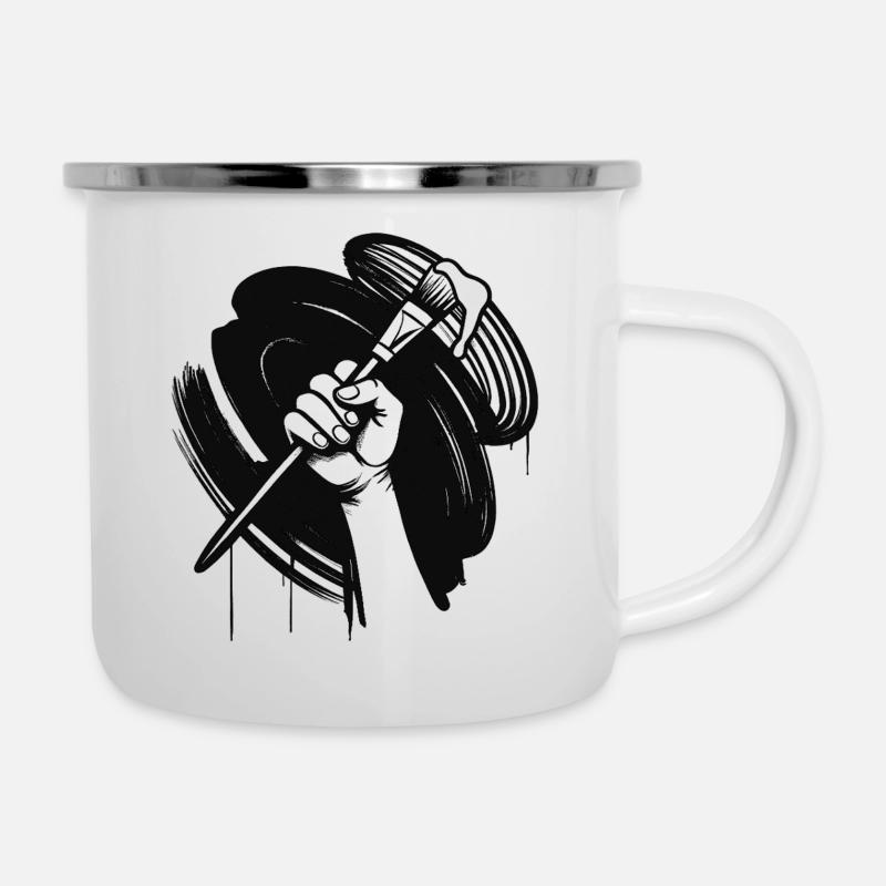 MALEN SIE SCHWARZ – schwarz und weiß - Emaille-Tasse - Weiß