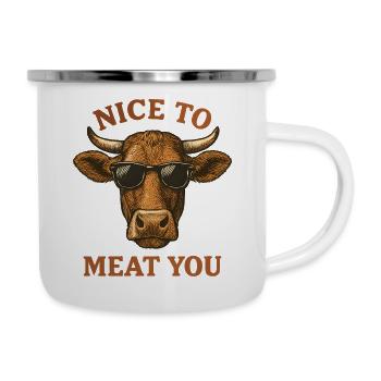 Vache avec des lunettes de soleil – Sympa de te dévorer - Tasse émaillée - blanc - Droite