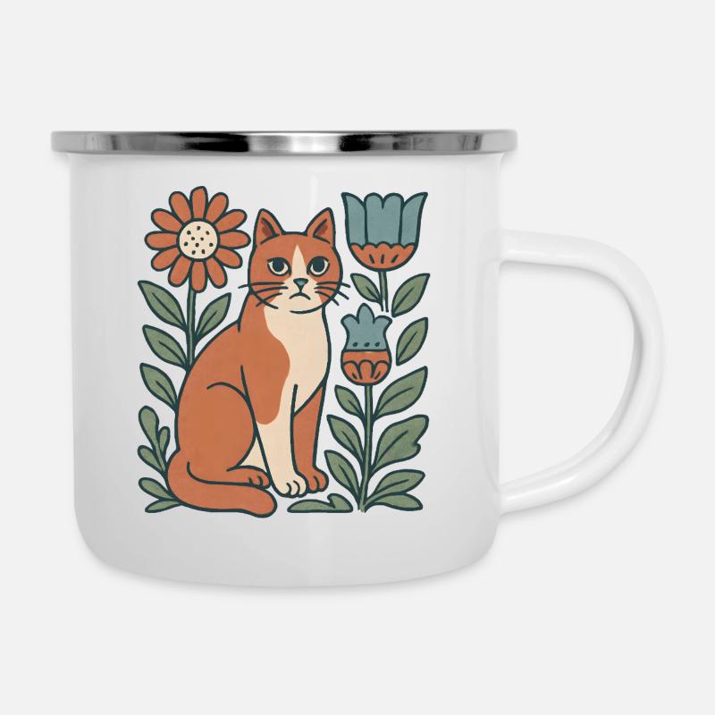 Chat Jardin Fleurs Ami Chat - Tasse émaillée - blanc