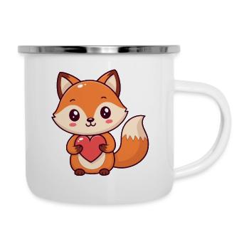 Kawaii-Fuchs Buntes Herz - Emaille-Tasse - Weiß - Rechts