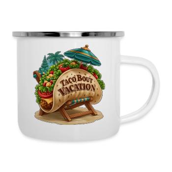 Taco Bout Vacation Funny Beach Chair Food Pun - Camper Mug - white - Right