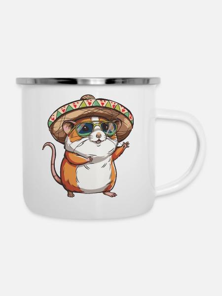 Hamster Lustig Sombrero - Emaille-Tasse - Weiß