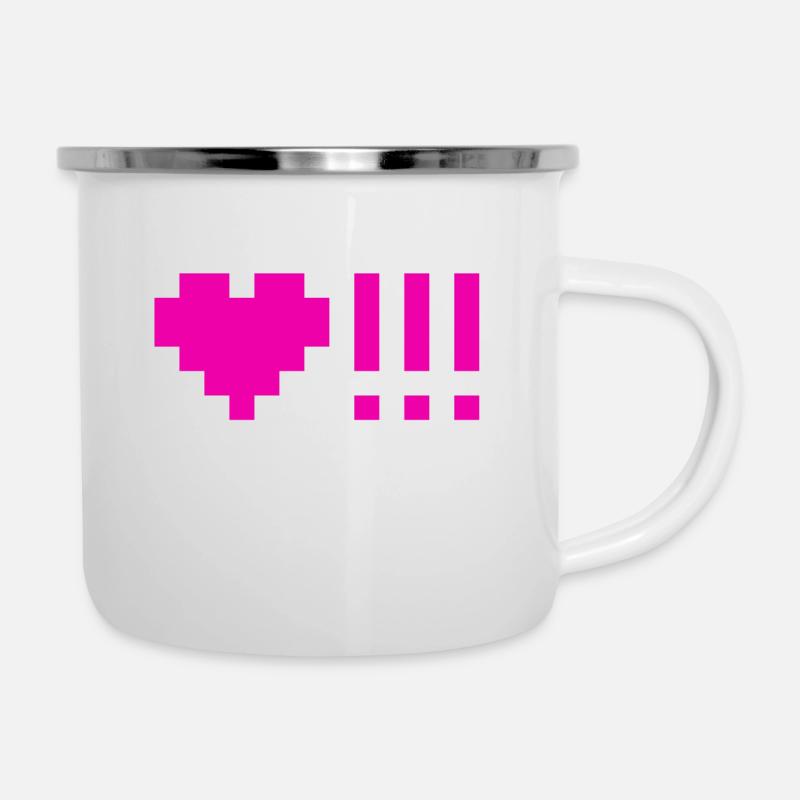 Herzen mit drei Ausrufezeichen - Emaille-Tasse - Weiß