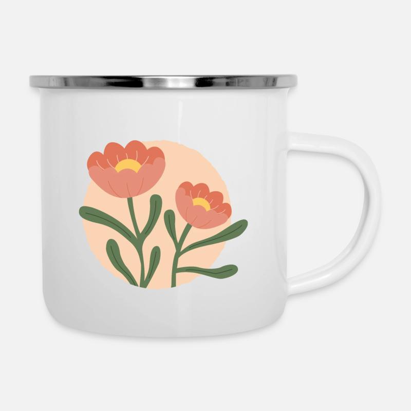 Blumen orange - Emaille-Tasse - Weiß