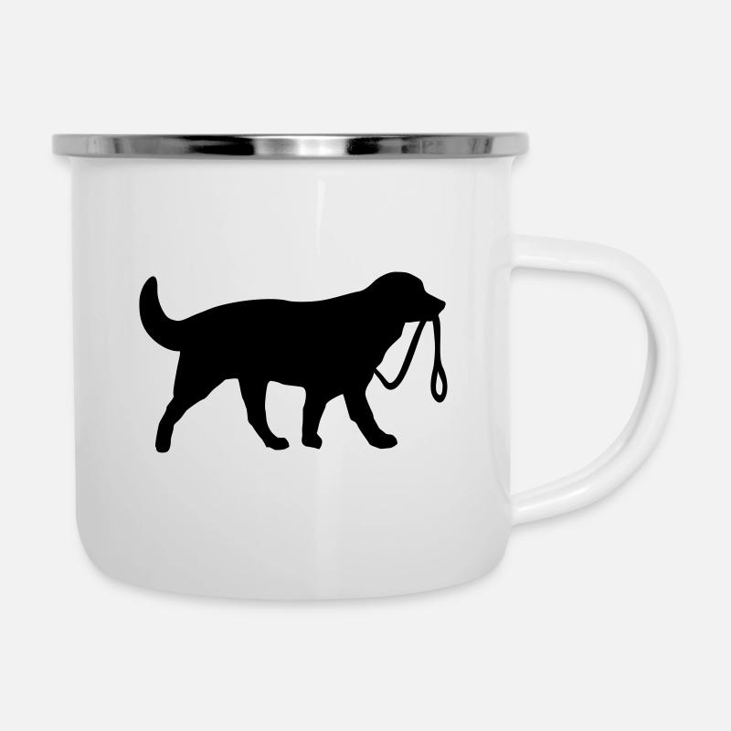 Chien en laisse - Tasse émaillée - blanc