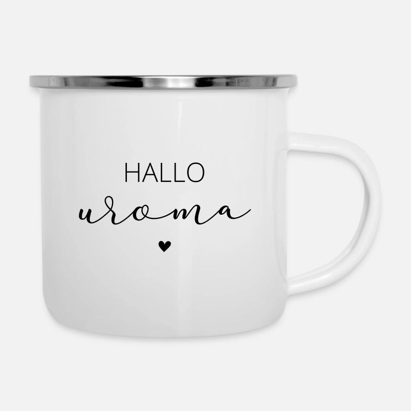 Hallo Uroma / Du wirst Uroma - Emaille-Tasse - Weiß