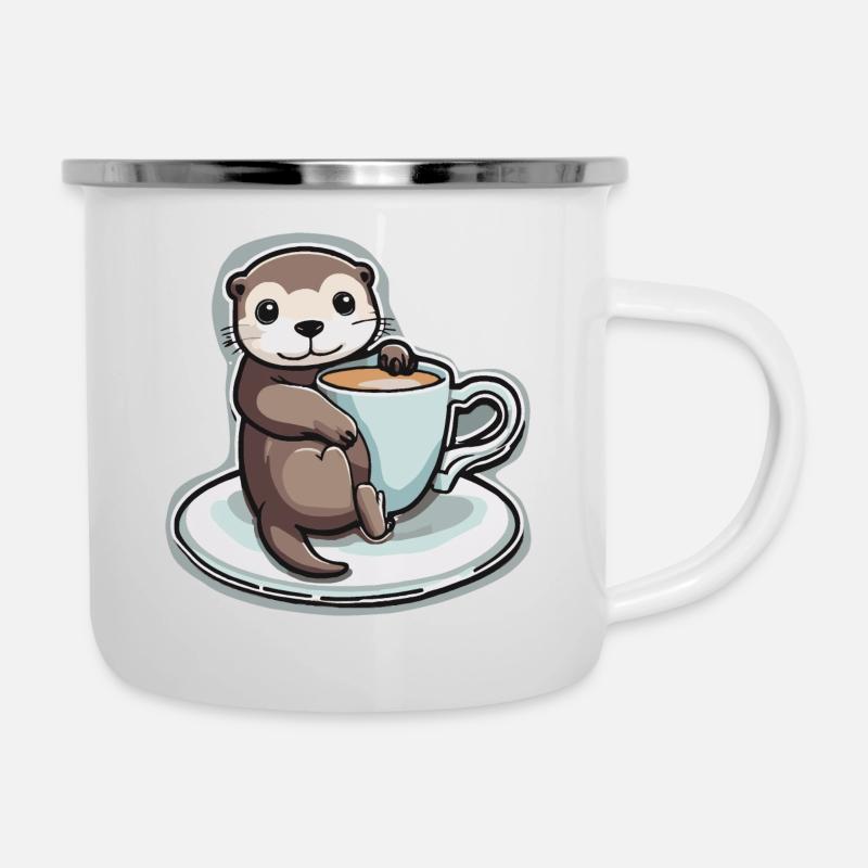 Coffee Otter - Emaille-Tasse - Weiß